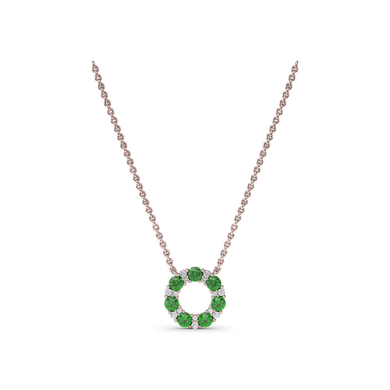 Fana Shared Prong Emerald and Diamond Circle Necklace