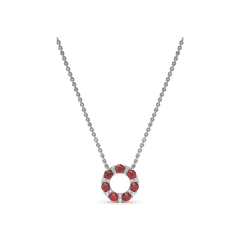 Fana Shared Prong Ruby and Diamond Circle Necklace