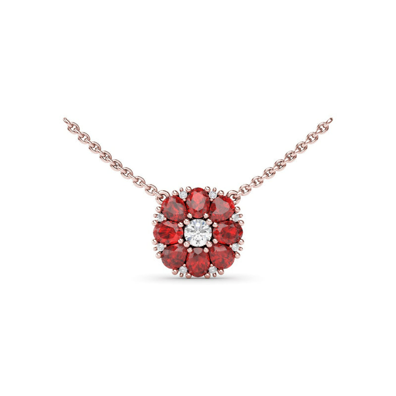Fana Ruby Flower Cluster Necklace
