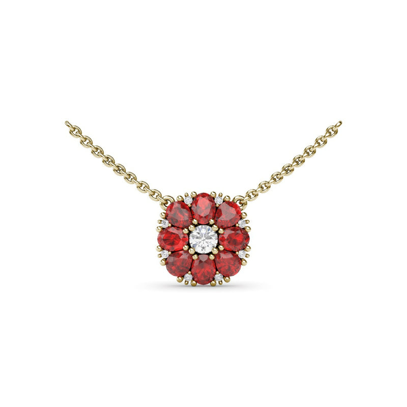 Fana Ruby Flower Cluster Necklace