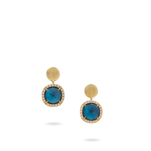 Marco Bicego Jaipur Color Collection 18K Yellow Gold London Blue Topaz and Diamond Small Drop Earrings