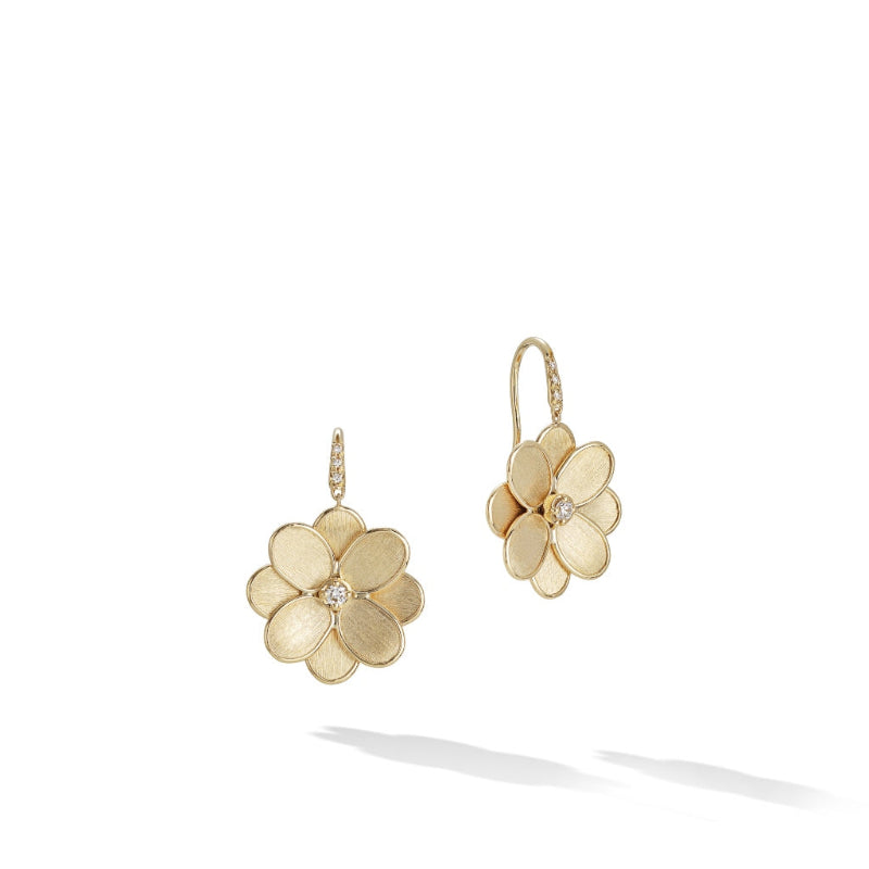 Marco Bicego Petali Collection 18K Yellow Gold and Diamond French Hook Flower Earrings