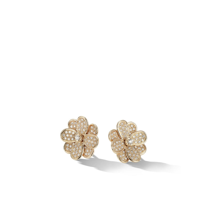 Marco Bicego Petali Collection 18K Yellow Gold and Full Pave Flower Stud Earrings
