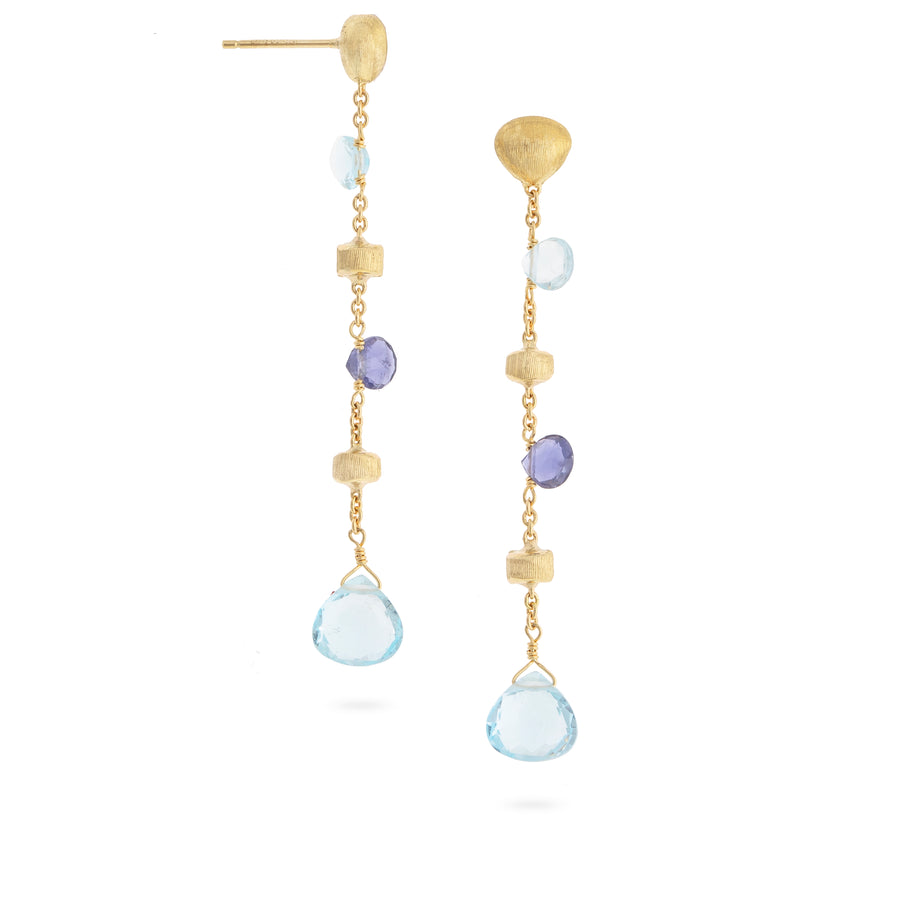Marco Bicego Paradise Collection 18K Yellow Gold, Iolite and Blue Topaz Long Drop Earrings