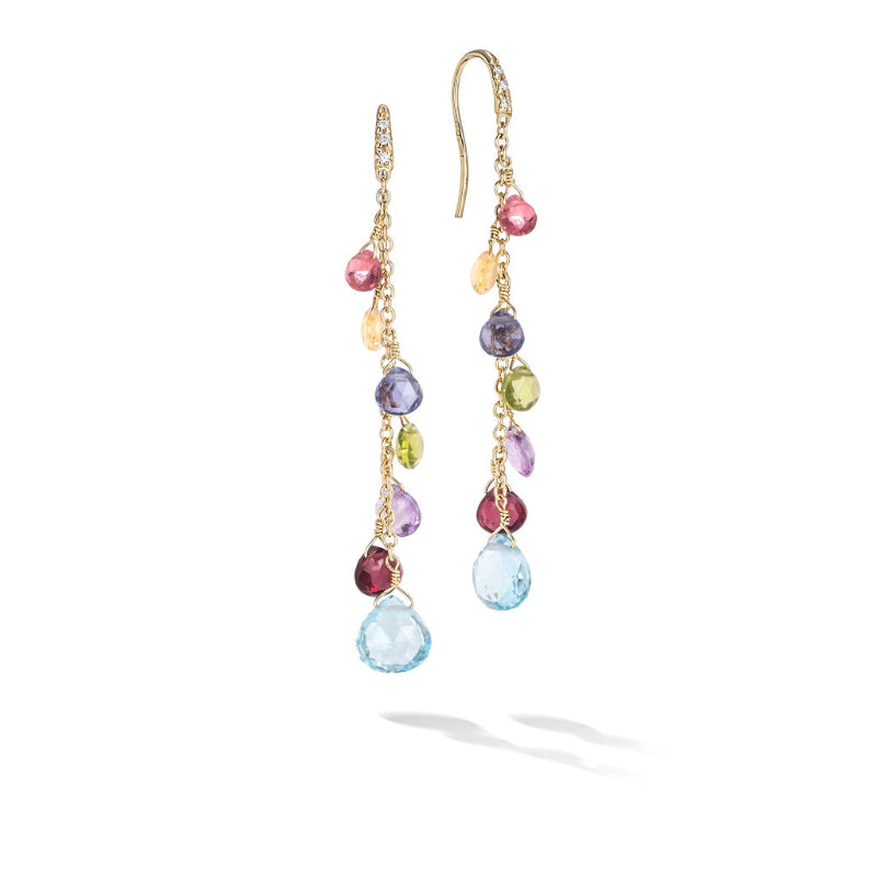 Marco Bicego Paradise Collection 18K Yellow Gold Diamond and Mixed Gemstone Long Drop Earrings