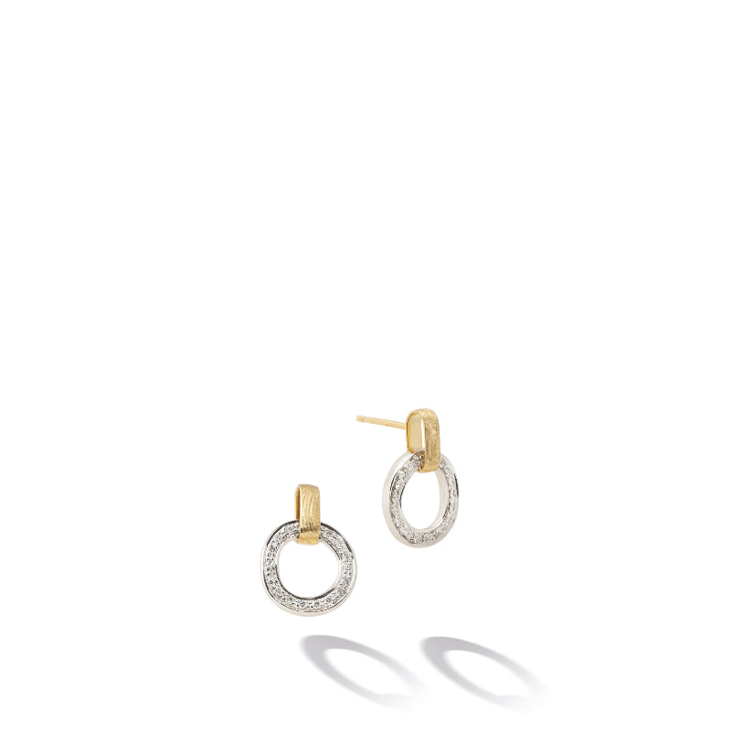 Marco Bicego Jaipur Link Collection 18K Yellow & White Gold Flat-Link Diamond Studs