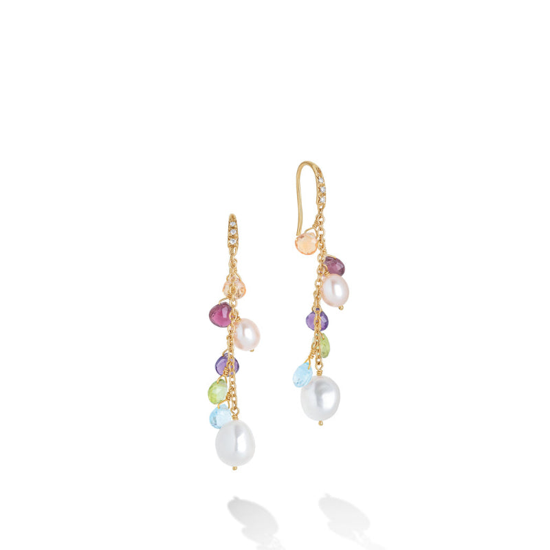 Marco Bicego Paradise Collection 18K Yellow Gold Mixed Gemstone and Pearl Medium Drop Earrings