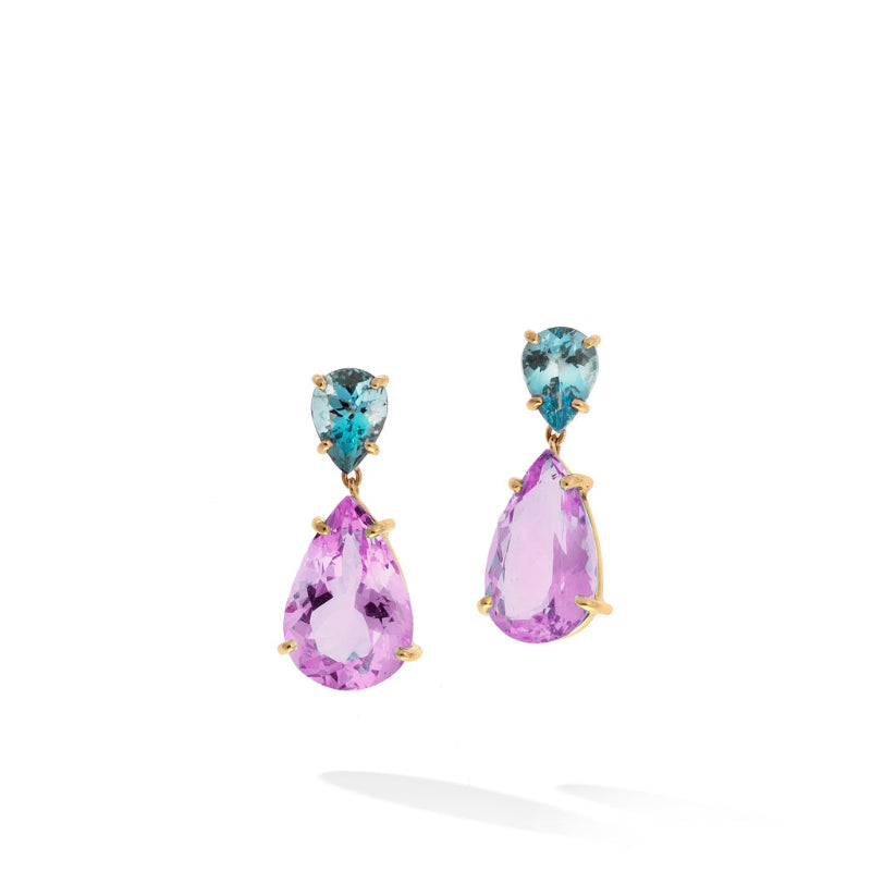 Marco Bicego Unico Collection 18K Yellow Gold Aquamarine and Kunzite Drop Earrings