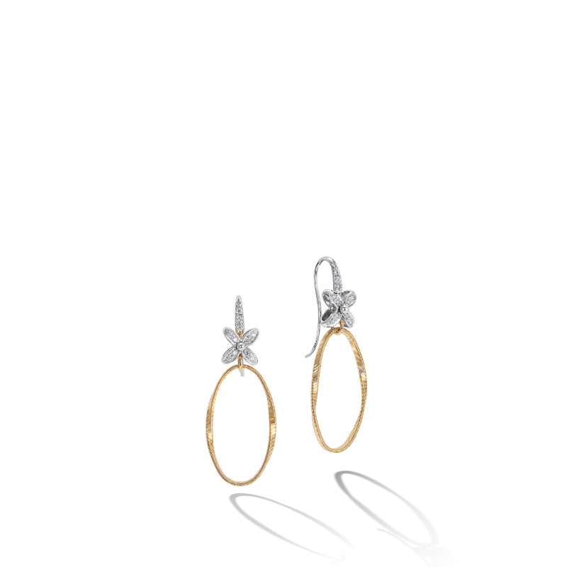 Marco Bicego Marrakech Onde Collection 18K Yellow and White Gold French Hook Earrings with Diamond Flowers