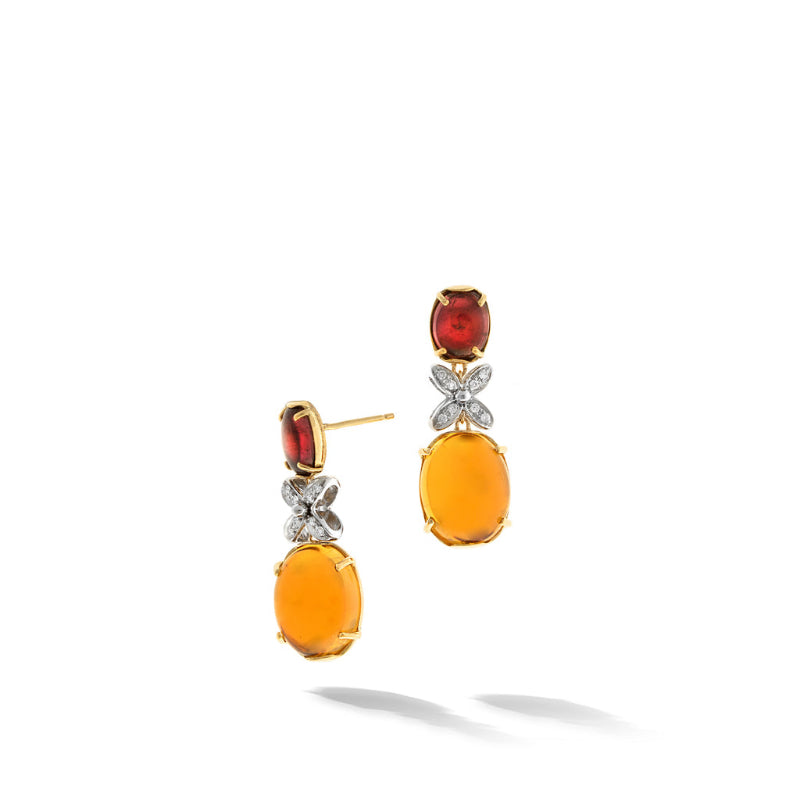 Marco Bicego Marrakech Onde Collection 18K Yellow Gold Citrine and Pink Tourmaline Drop Earrings with Diamond Flowers