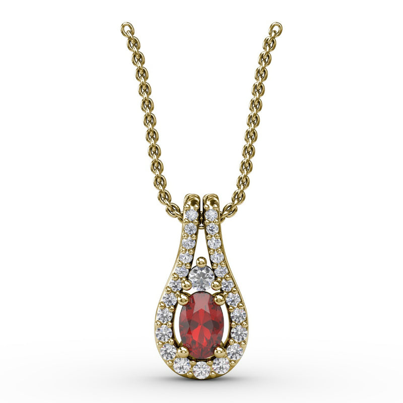 Fana Halo Teardrop Ruby and Diamond Pendant