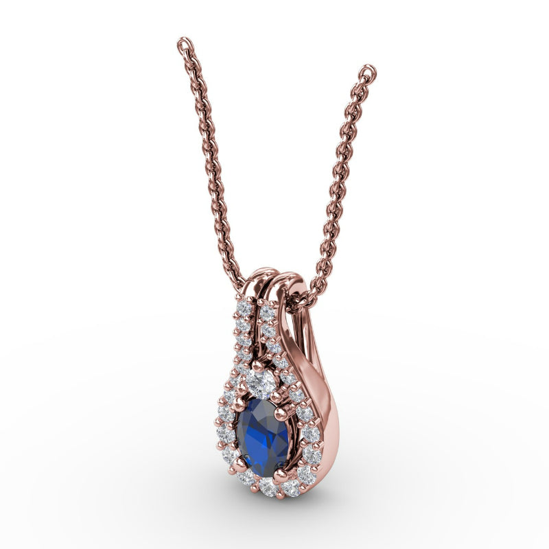 Fana Halo Teardrop Sapphire and Diamond Pendant