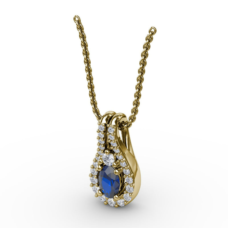 Fana Halo Teardrop Sapphire and Diamond Pendant