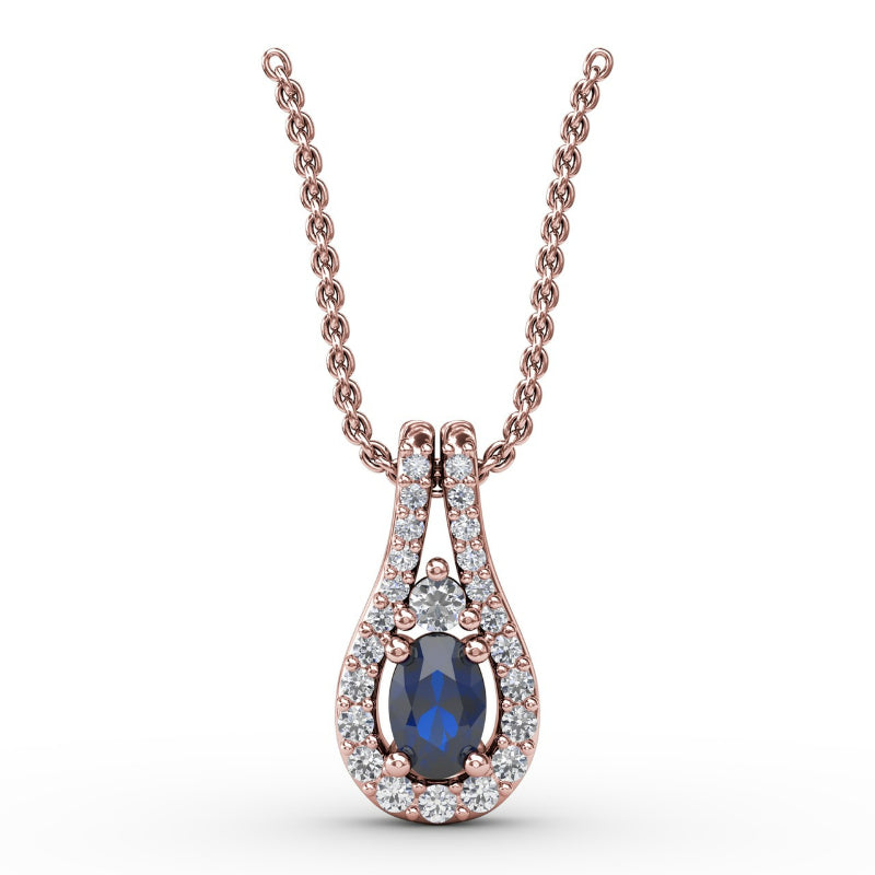 Fana Halo Teardrop Sapphire and Diamond Pendant