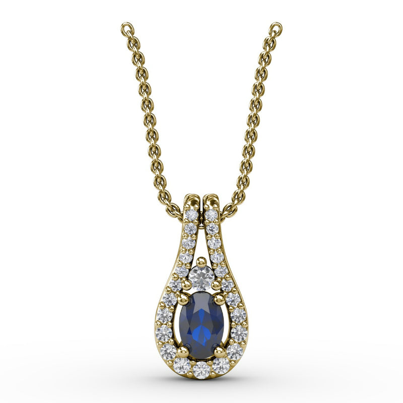 Fana Halo Teardrop Sapphire and Diamond Pendant