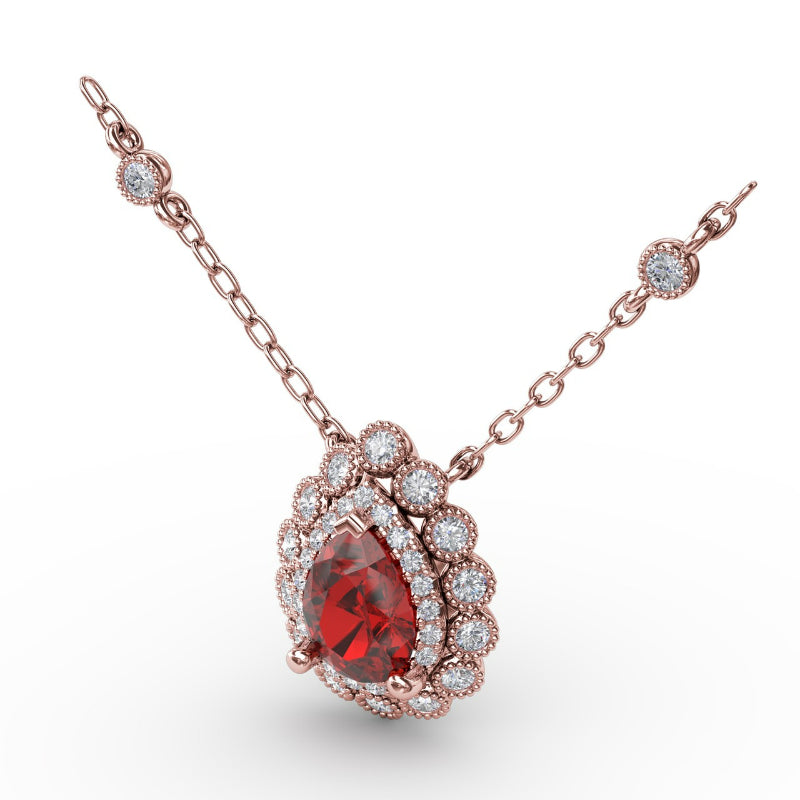 Fana Floral Teardrop Ruby and Diamond Pendant