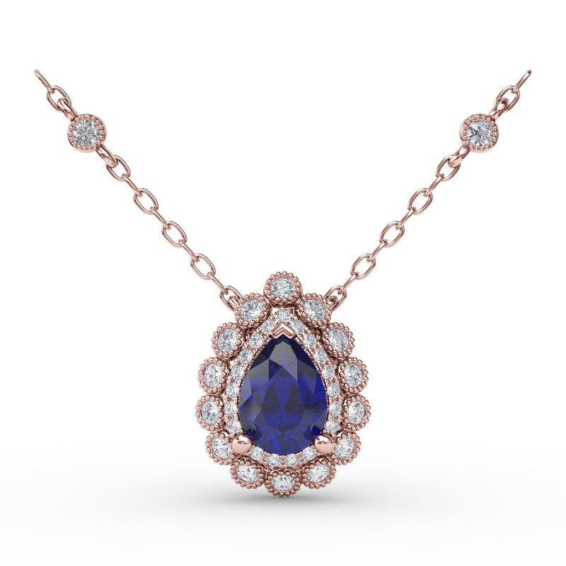 Fana Floral Teardrop Sapphire and Diamond Pendant