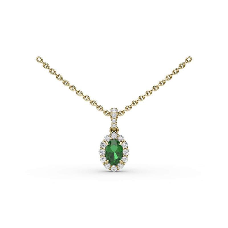 Fana Emerald and Diamond Halo Necklace