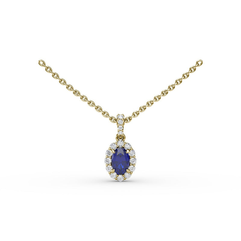 Fana Sapphire and Diamond Halo Necklace