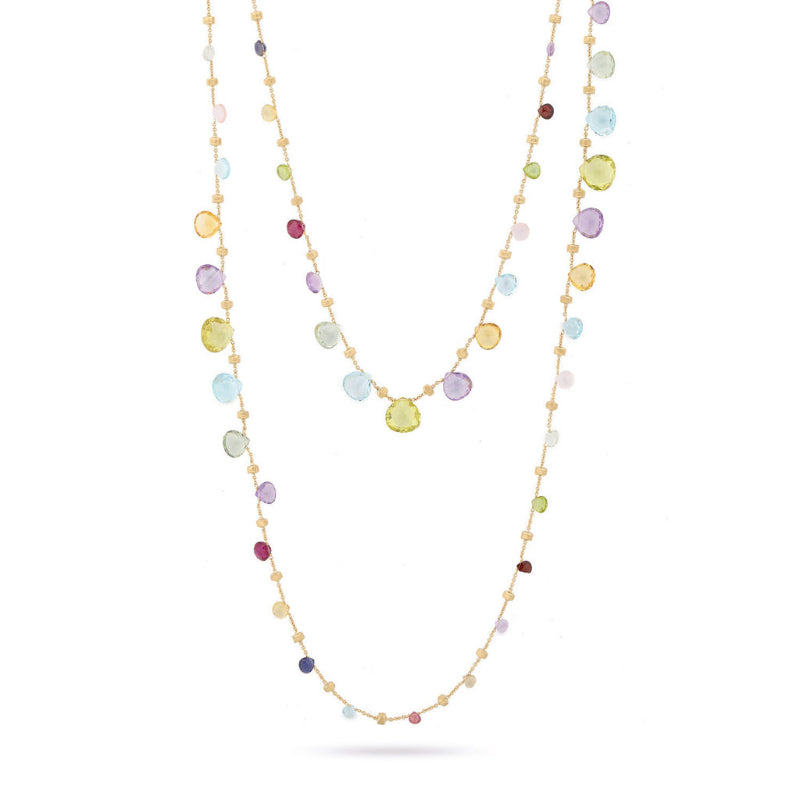 Marco Bicego Paradise Collection 18K Yellow Gold Mixed Gemstone Triple Wave Necklace