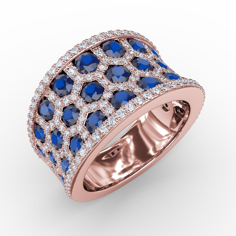 Fana Motif Sapphire and Diamond Ring