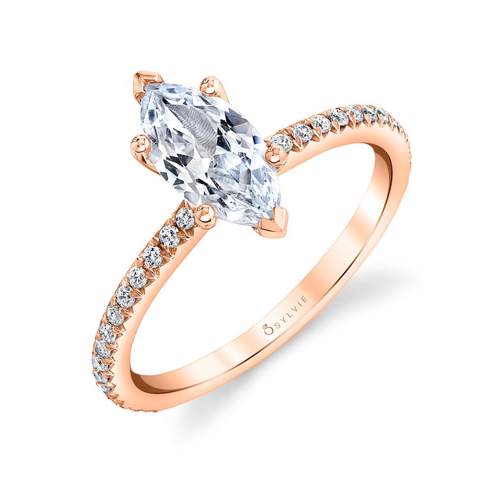 Marquise Cut Classic Engagement Ring - Adorlee 14k Gold Rose