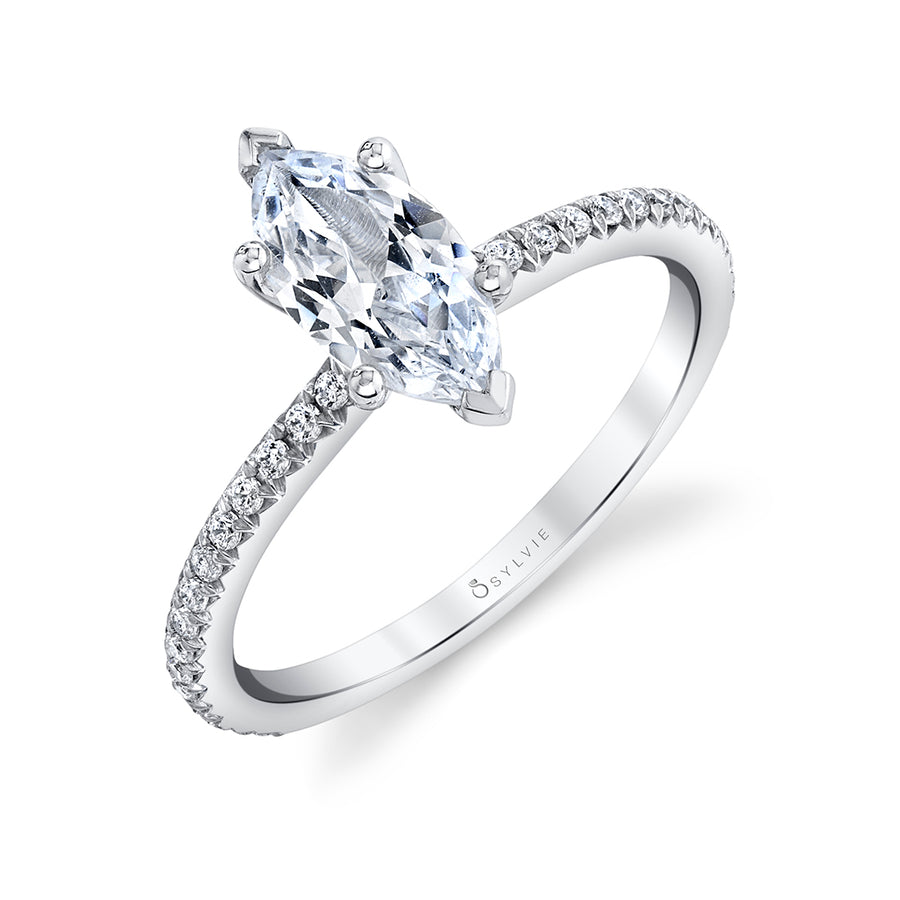 Marquise Cut Classic Engagement Ring - Adorlee 18k Gold White