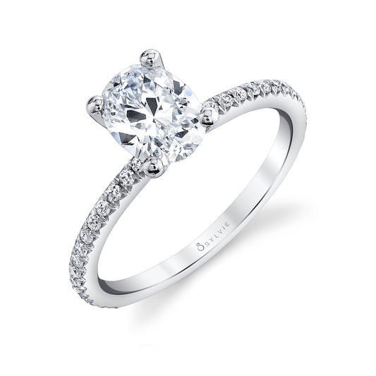 Sylvie Oval Cut Classic Engagement Ring - Adorlee 14k Gold White