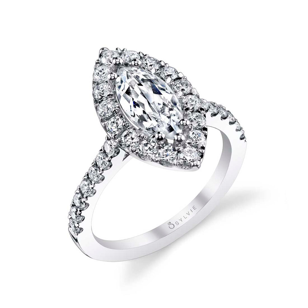 Marquise Cut Classic Halo Engagement Ring - Jacalyn Platinum White