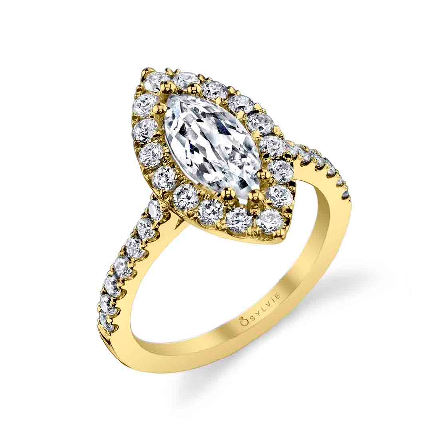 Marquise Cut Classic Halo Engagement Ring - Jacalyn 14k Gold Yellow