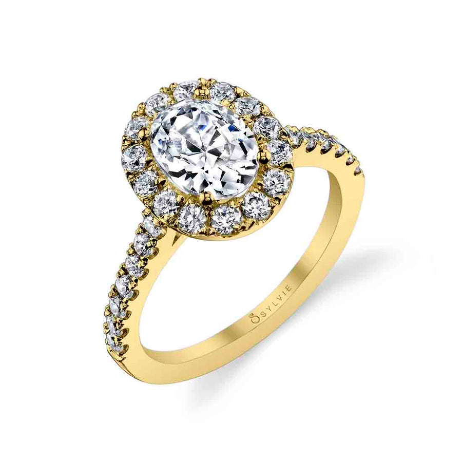 Oval Cut Classic Halo Engagement Ring - Jacalyn 14k Gold Yellow