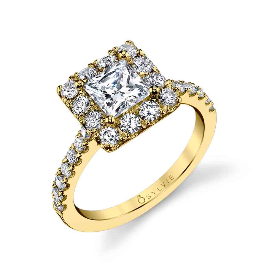 Princess Cut Classic Halo Engagement Ring - Jacalyn 18k Gold Yellow