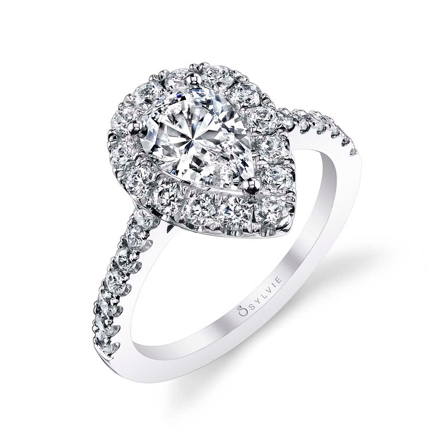 Pear Shaped Classic Halo Engagement Ring - Jacalyn Platinum White