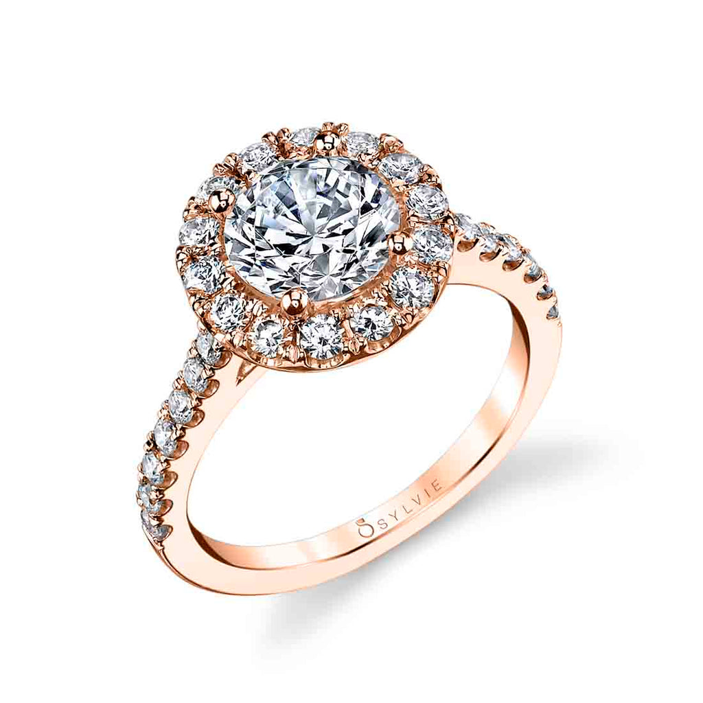 Round Cut Classic Halo Engagement Ring - Jacalyn 18k Gold Rose