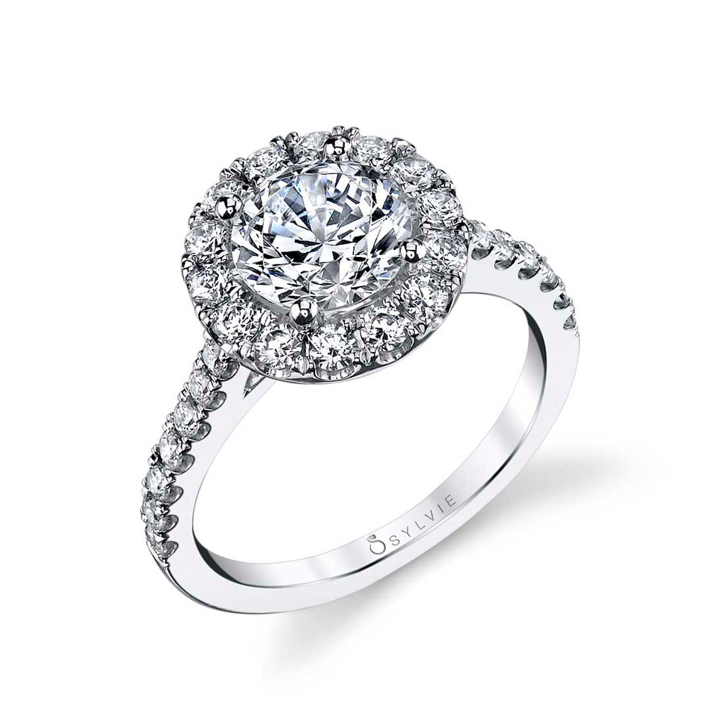 Round Cut Two Tone Classic Halo Engagement Ring - Jacalyn Platinum White