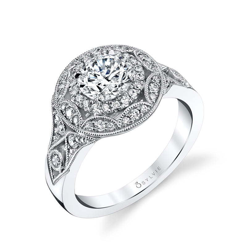 Sylvie 14k White Gold Diamond Double Halo Engagement Ring