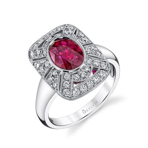 2.14tw Semi-Mount Engagement Ring With 1.58ct Oval Ruby 14W