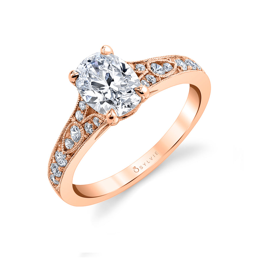 Oval Cut Vintage Inspired Engagement Ring - Chereen 18k Gold Rose