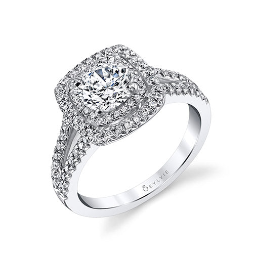 0.46tw Semi-Mount Engagement Ring With 1ct Round/Cushion Halo