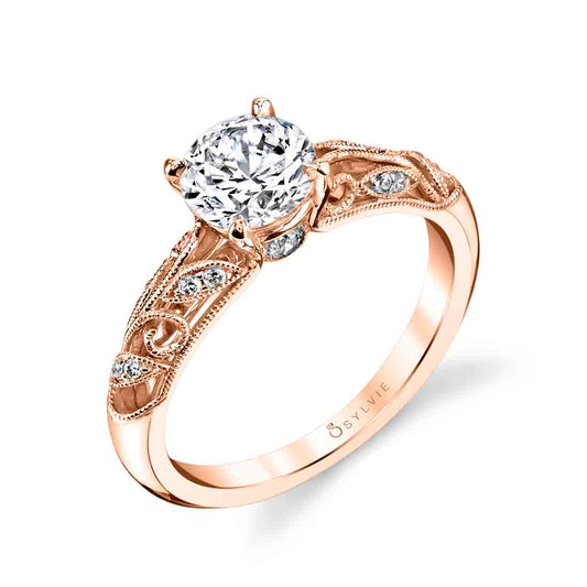 Sylvie Round Cut Vintage Engagement Ring - Roial 14k Gold Rose