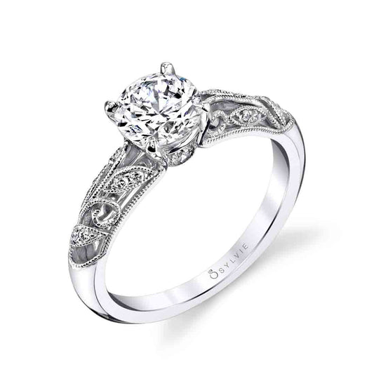 Sylvie Round Cut Vintage Engagement Ring - Roial 18k Gold White