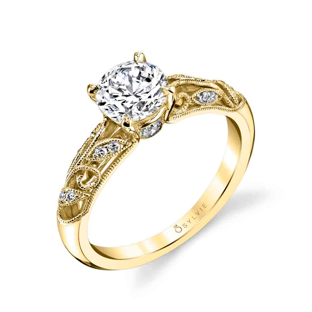 Round Cut Vintage Engagement Ring - Roial 14k Gold Yellow