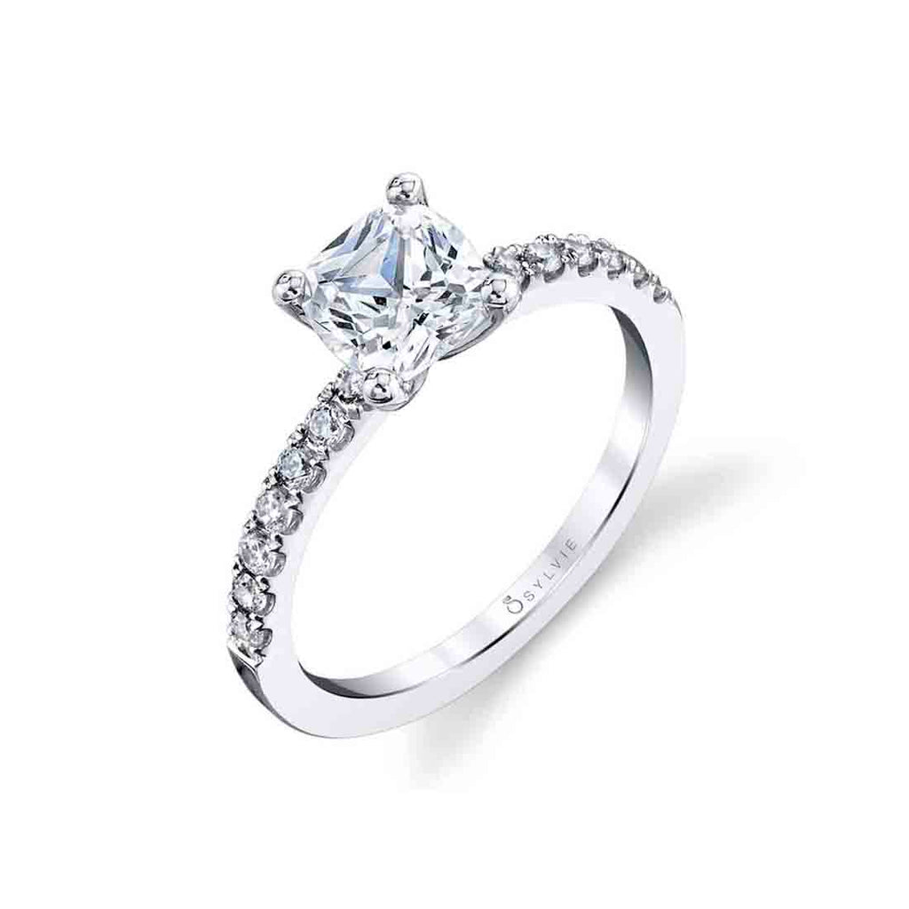 Cushion Cut Classic Engagement Ring - Celeste Platinum White