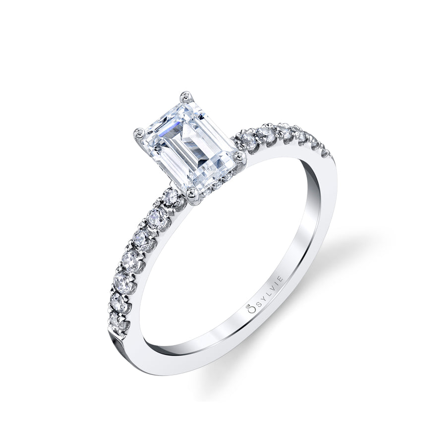 Emerald Cut Classic Engagement Ring - Celeste 18k Gold White