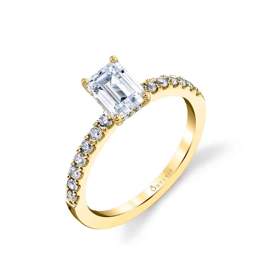 Emerald Cut Classic Engagement Ring - Celeste 14k Gold Yellow