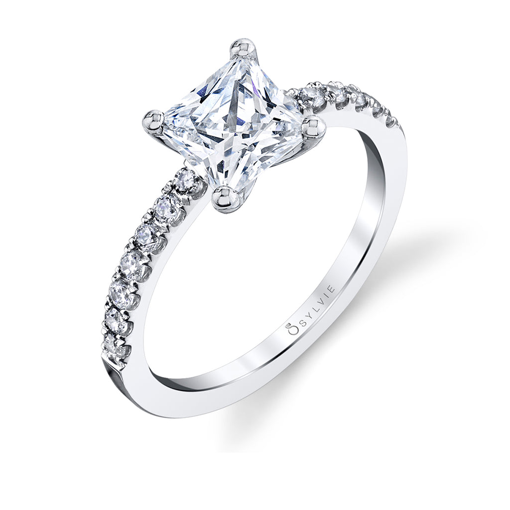 Princess Cut Classic Engagement Ring - Celeste 14k Gold White