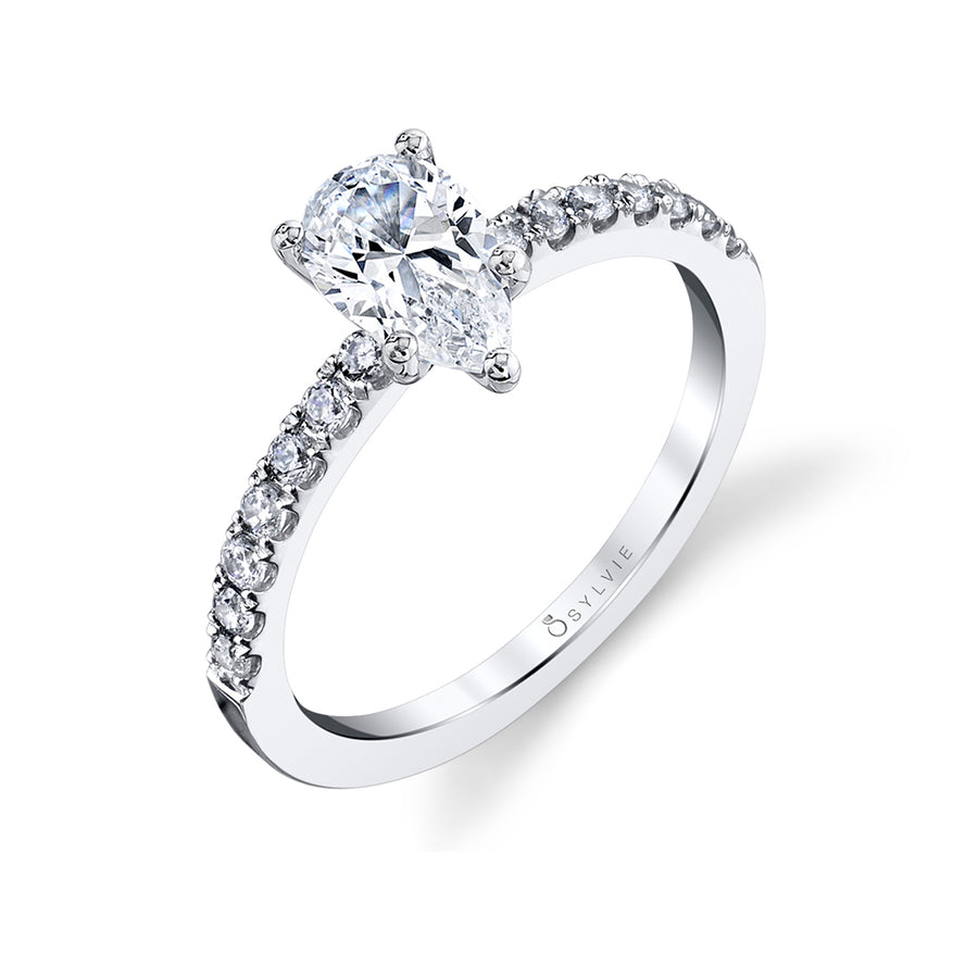 Pear Shaped Classic Engagement Ring - Celeste Platinum White