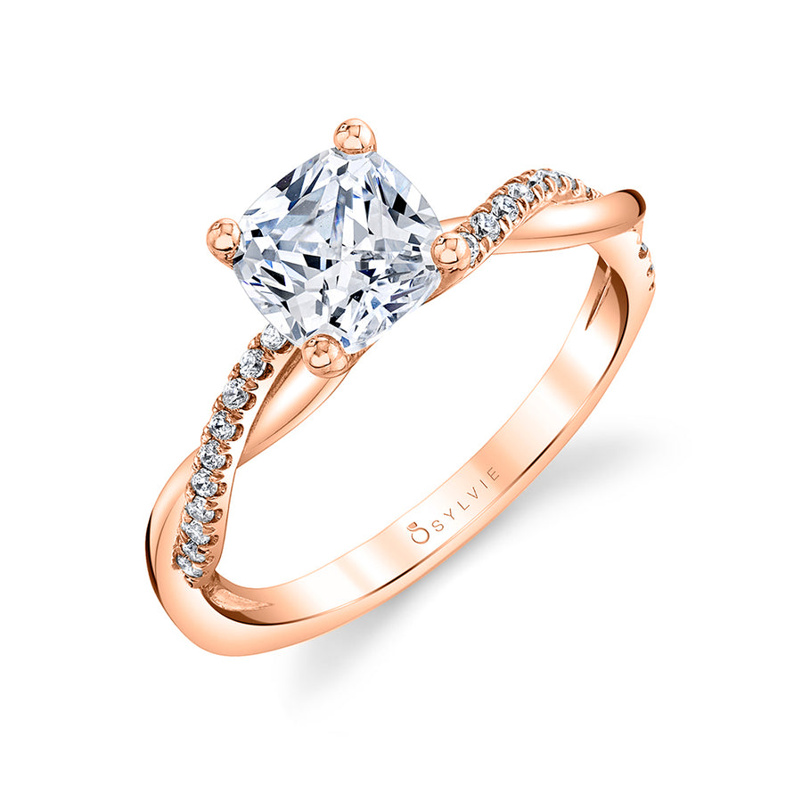 Cushion Cut Diamond Spiral Engagement Ring - Yasmine 18k Gold Rose