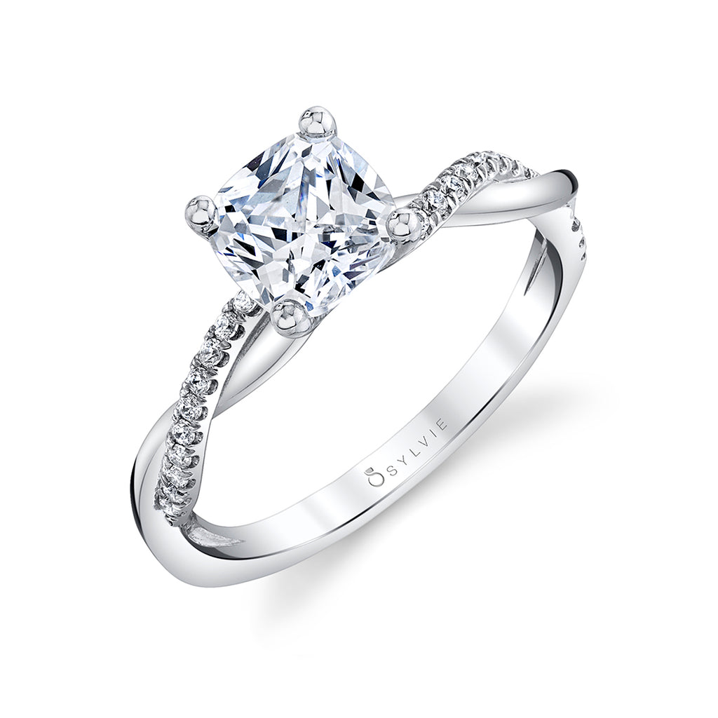 Cushion Cut Diamond Spiral Engagement Ring - Yasmine 18k Gold White