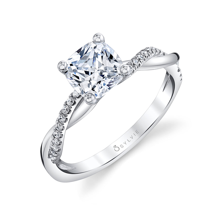 Cushion Cut Diamond Spiral Engagement Ring - Yasmine Platinum White